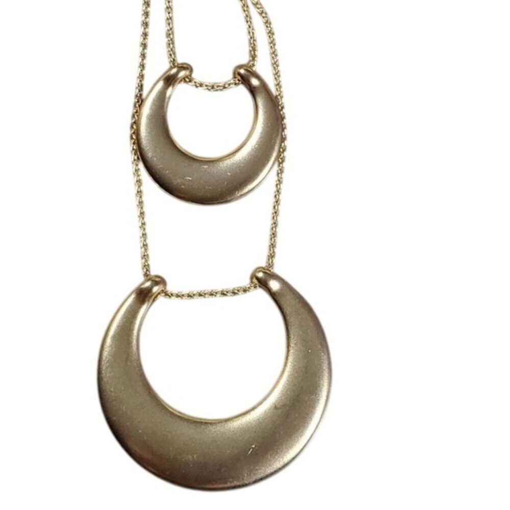 Lucky‎ Brand Gold Tone Double Layered Crescent Moon Pendant Necklace NWT Boho